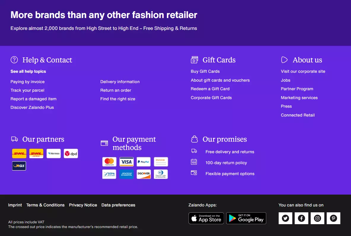 Imagen: Footer de la página web: buenas prácticas Zalando.com