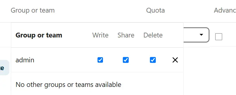 Ajustes de carpetas de grupo de Nextcloud Imagen: Ajustes de carpetas de grupo de Nextcloud