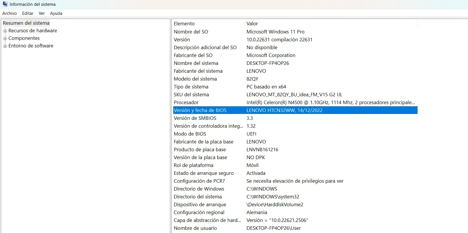 Imagen: Información del sistema en Windows 11