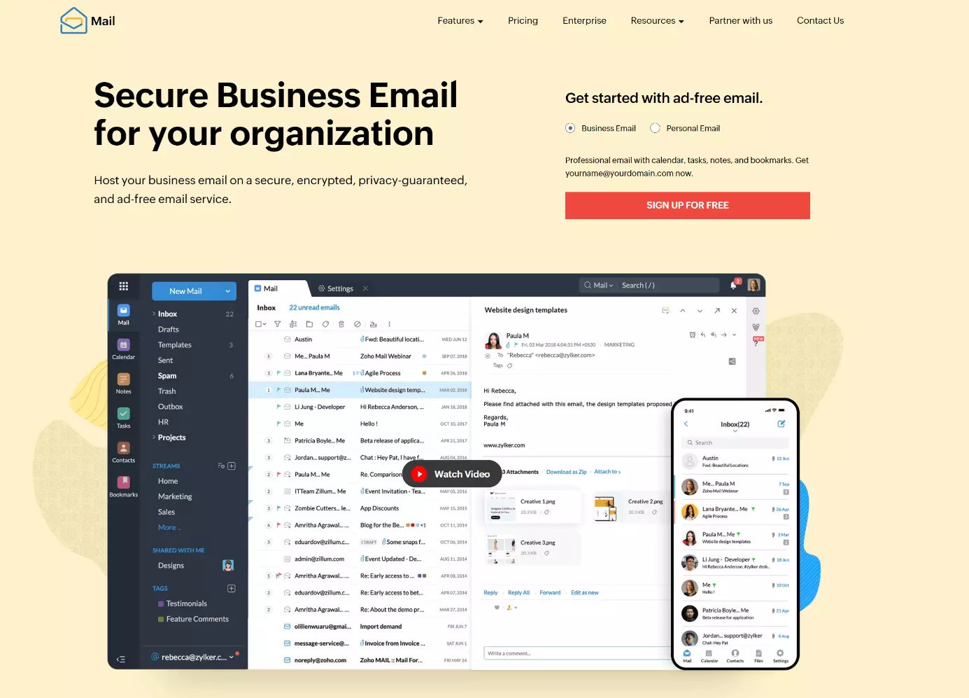 Imagen: Zoho Mail: captura de la página de inicio