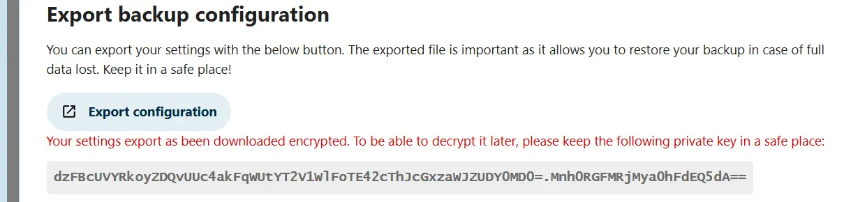 Exportar la configuración de la copia de seguridad de Nextcloud Imagen: Exportar la configuración de la copia de seguridad de Nextcloud