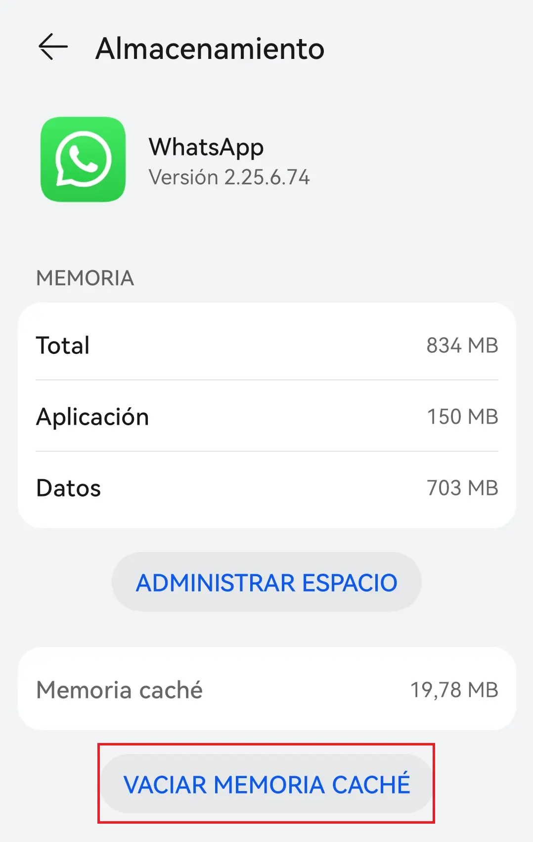 Almacenamiento de WhatsApp Imagen: Almacenamiento de WhatsApp