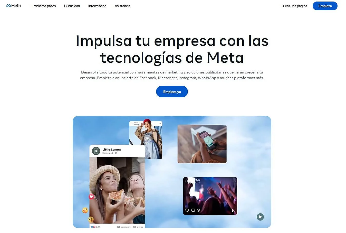 Página de inicio de Meta Ads Imagen: Página de inicio de Meta Ads
