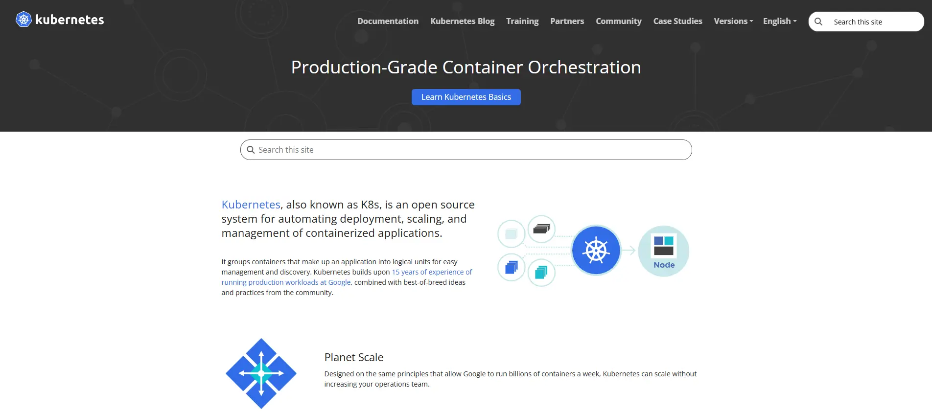 Imagen: Página de inicio de Kubernetes