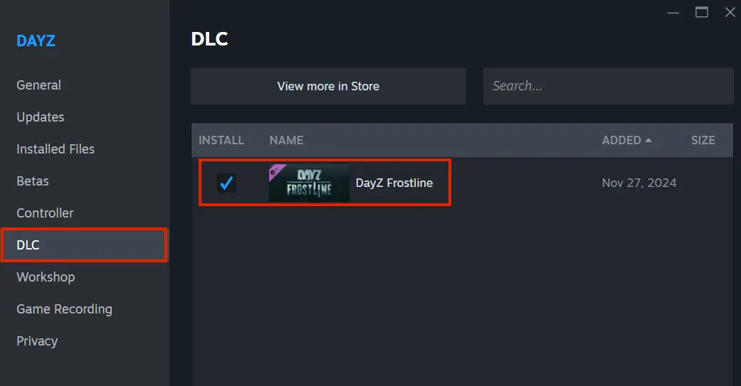Captura de pantalla de los ajustes de DayZ en Steam Imagen: Captura de pantalla de los ajustes de DayZ en Steam