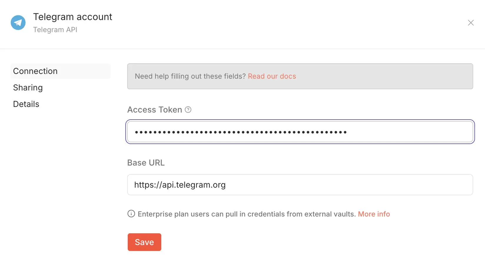 Añadir credenciales de Telegram en n8n Imagen: Añadir credenciales de Telegram en n8n