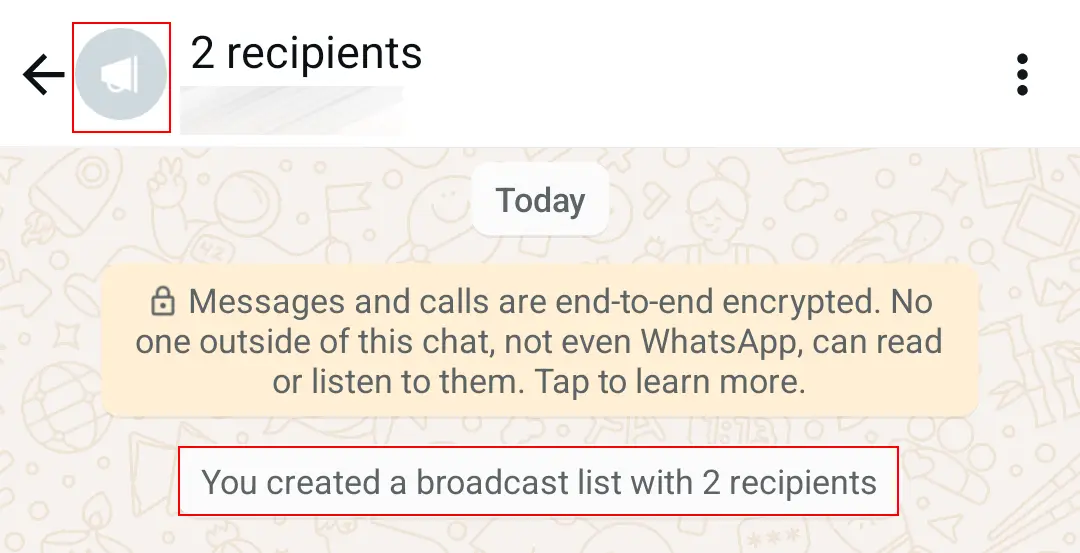 Captura de pantalla en Android de una lista de difusión en WhatsApp Imagen: Captura de pantalla en Android de una lista de difusión en WhatsApp