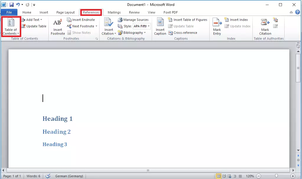 Imagen: Microsoft Word 2016: “Referencias”