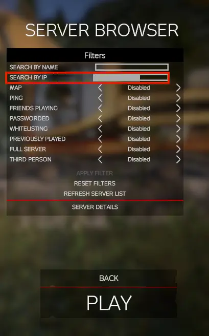 Captura de pantalla del menú de navegación del servidor de DayZ Frostline Imagen: Captura de pantalla del menú de navegación del servidor de DayZ Frostline