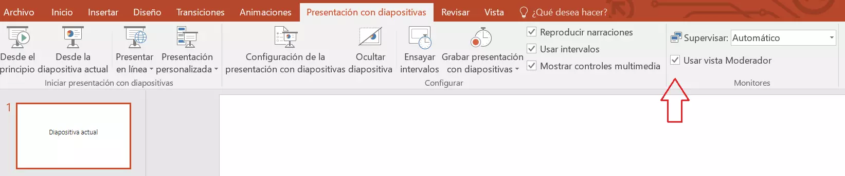 Imagen: Casilla de vista Moderador de PowerPoint