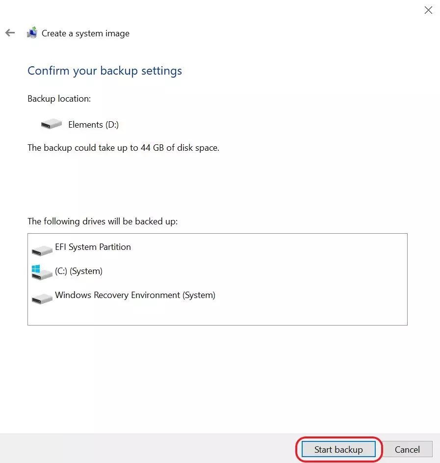 Imagen: Opción “Iniciar la copia de seguridad” para crear el backup
