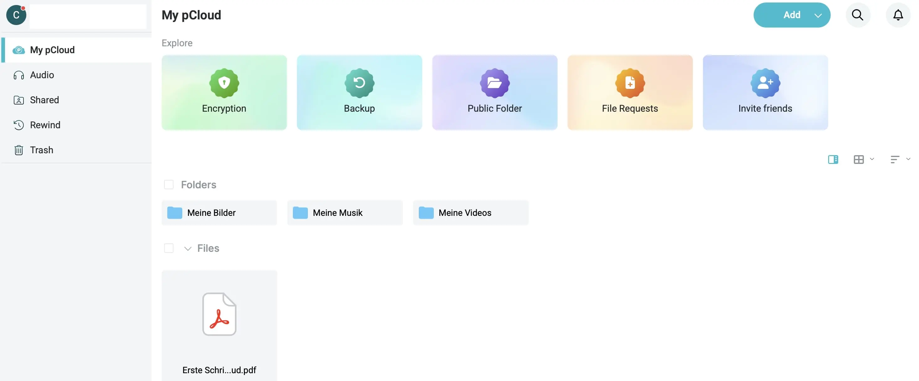 Imagen: Aplicación web pCloud