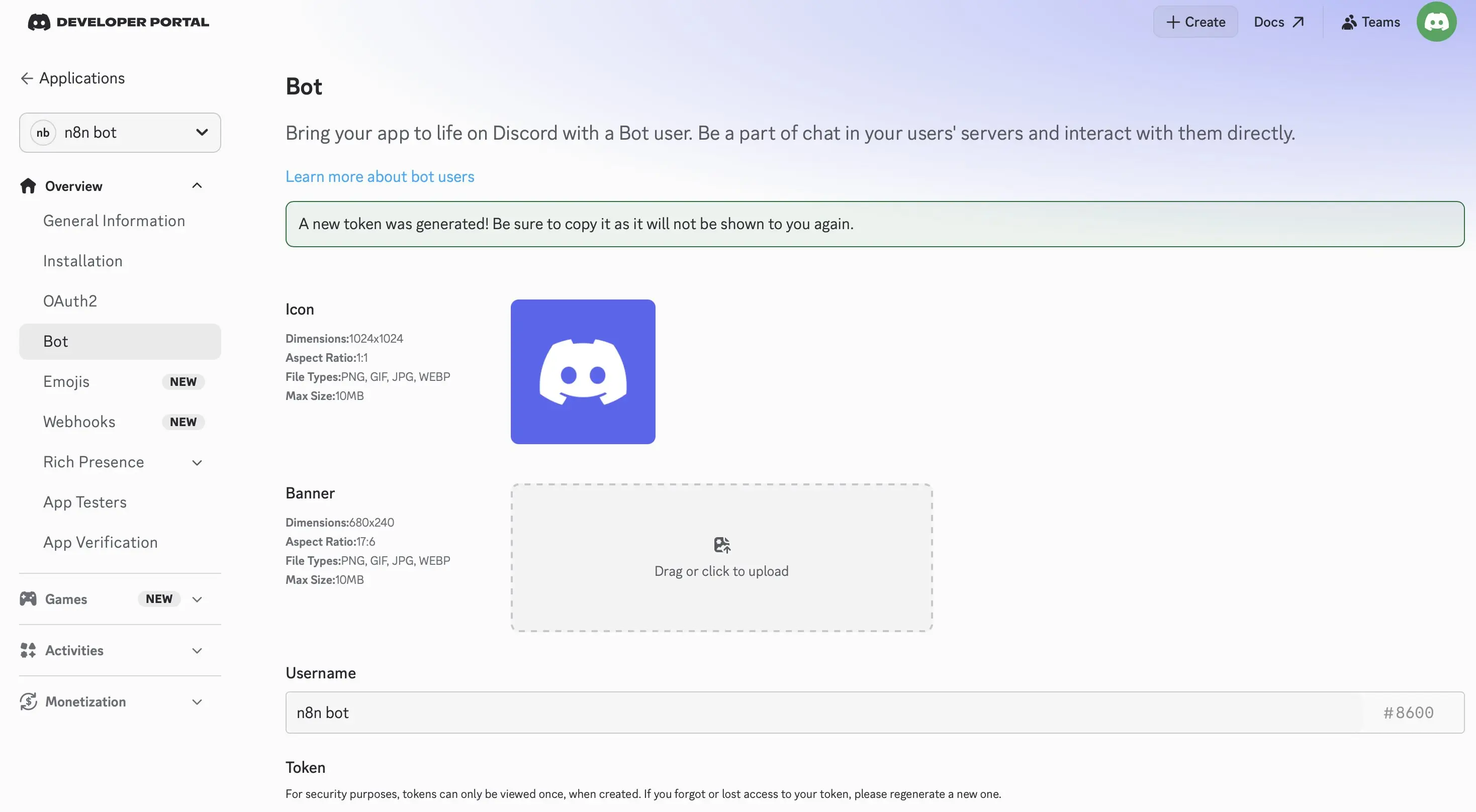 Crear bot en el Discord Developer Portal Imagen: Crear bot en el Discord Developer Portal