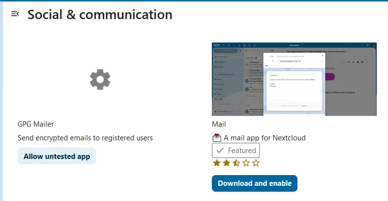 “Mail” en el Nextcloud App Store Imagen: “Mail” en el Nextcloud App Store