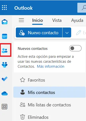 Imagen: Icono de contactos en la versión web de Outlook