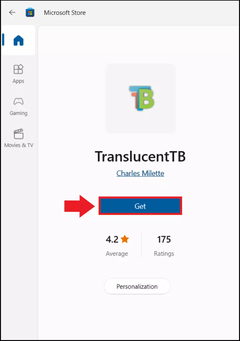Imagen: La herramienta “TranslucentTB” en la Microsoft Store