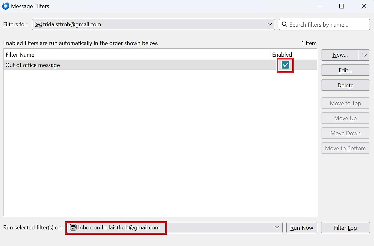 Configurar respuesta automática en Thunderbird: activar filtro Imagen: Configurar respuesta automática en Thunderbird: activar filtro