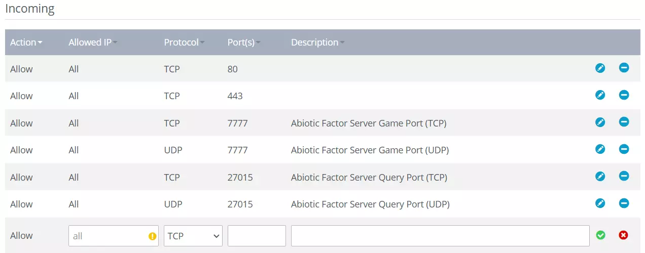 Imagen: Abrir los puertos del servidor de Abiotic Factor en IONOS
