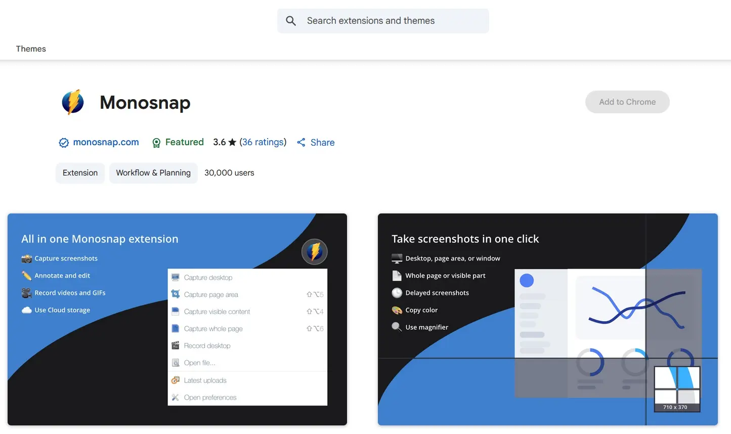 Imagen: Extensión de Chrome para hacer capturas de pantalla Monosnap