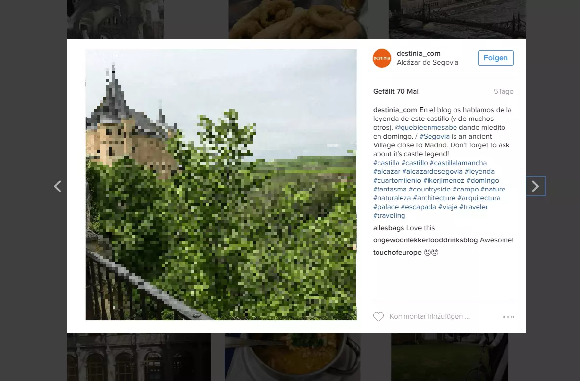 Imagen: Perfil de empresa de Destinia en la versión web de Instagram