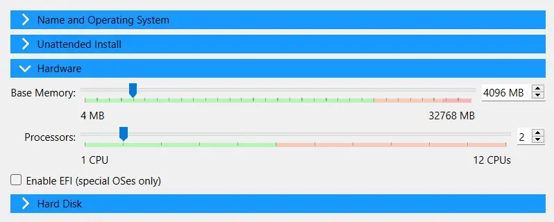 Asignación de hardware en Oracle VirtualBox Manager Imagen: Asignación de hardware en Oracle VirtualBox Manager