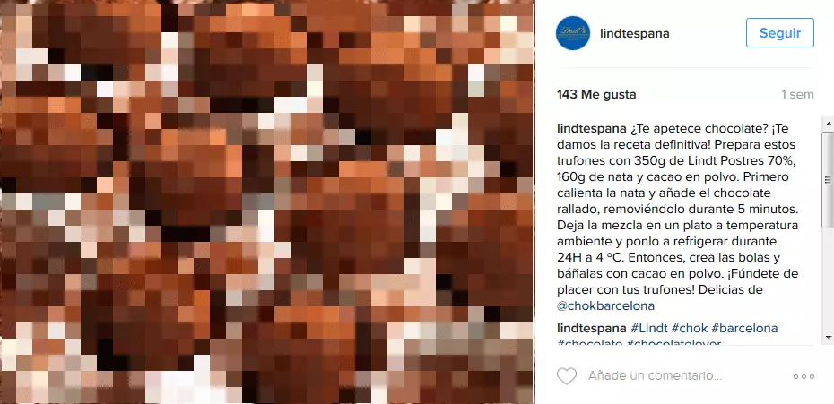 Imagen: Captura de pantalla de Lindt España en el perfil oficial de la empresa en Instagram