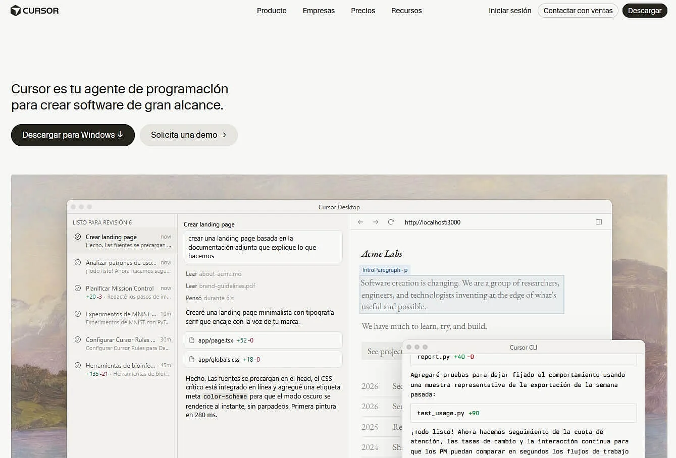 Imagen: Captura de pantalla de la página web de Cursor
