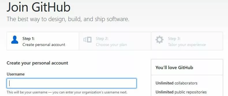 Imagen: Formulario de registro en GitHub