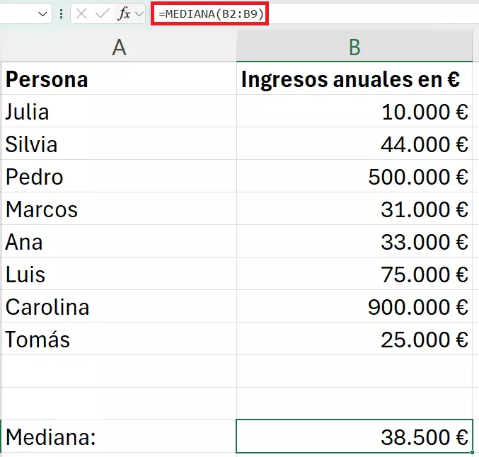 Calcular mediana en Excel con un número par de valores Calcular mediana en Excel con un número par de valores