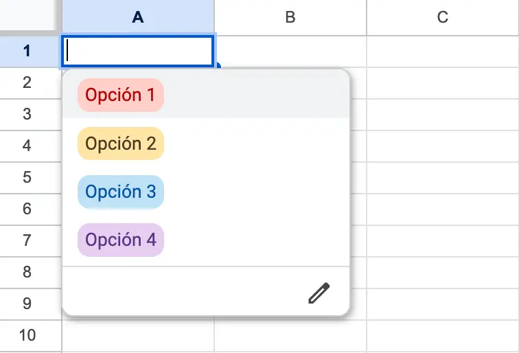 Edita una lista desplegable en Google Sheets con la herramienta de edición Imagen: Edita una lista desplegable en Google Sheets con la herramienta de edición