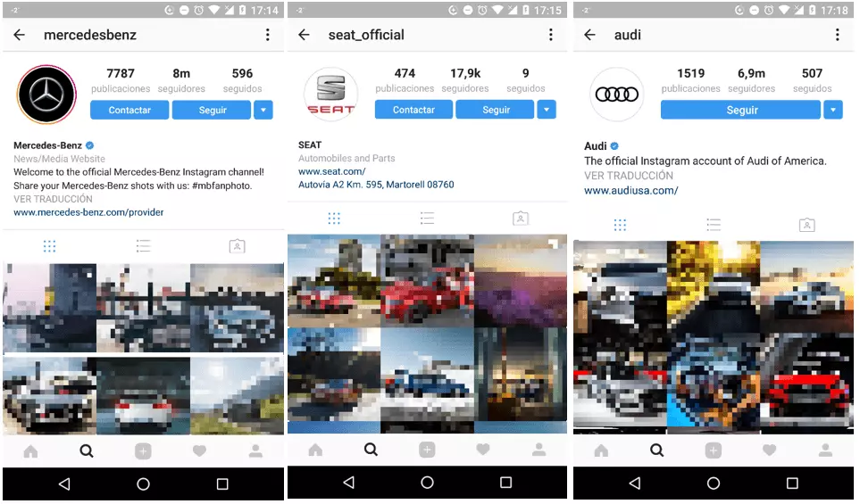 Imagen: Captura de pantalla de la cuenta oficial de Mercedes-Benz, Audi y Seat en Instagram
