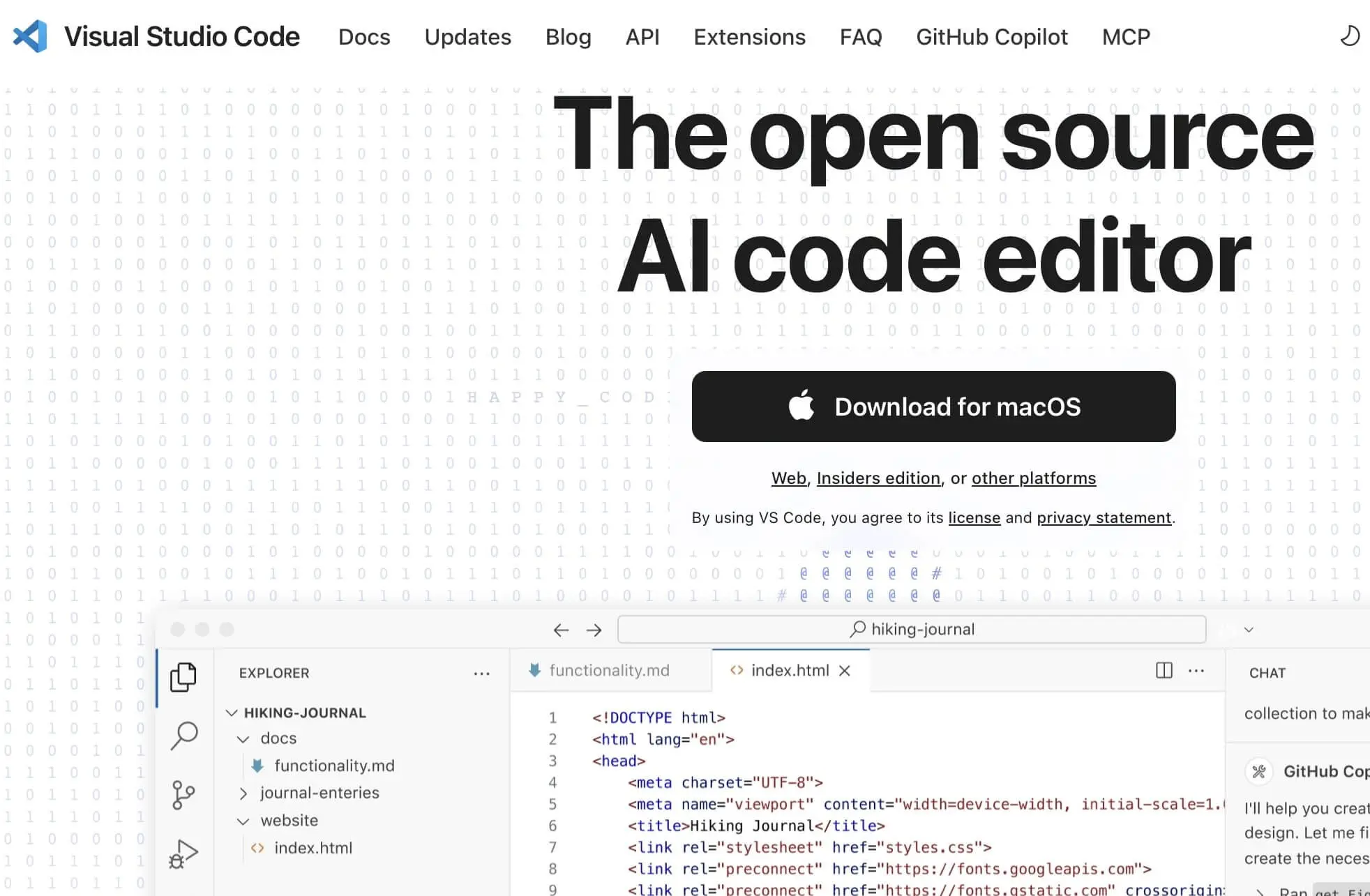 Imagen: Captura de pantalla de la página web de VS Code