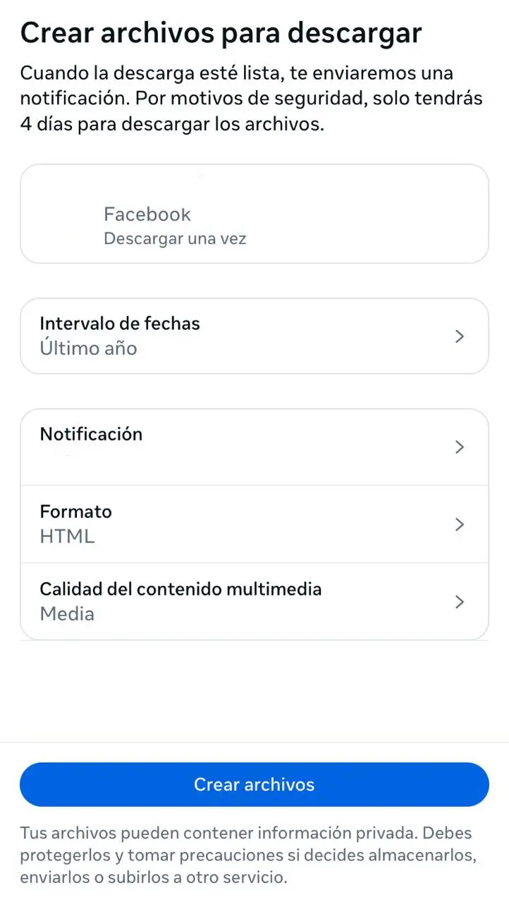 Imagen: Facebook: crear archivos para descargar