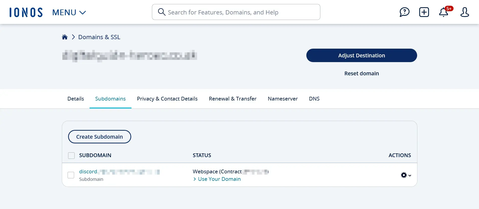 Gestión de dominios en la cuenta de cliente de IONOS Imagen: Gestión de dominios en la cuenta de cliente de IONOS