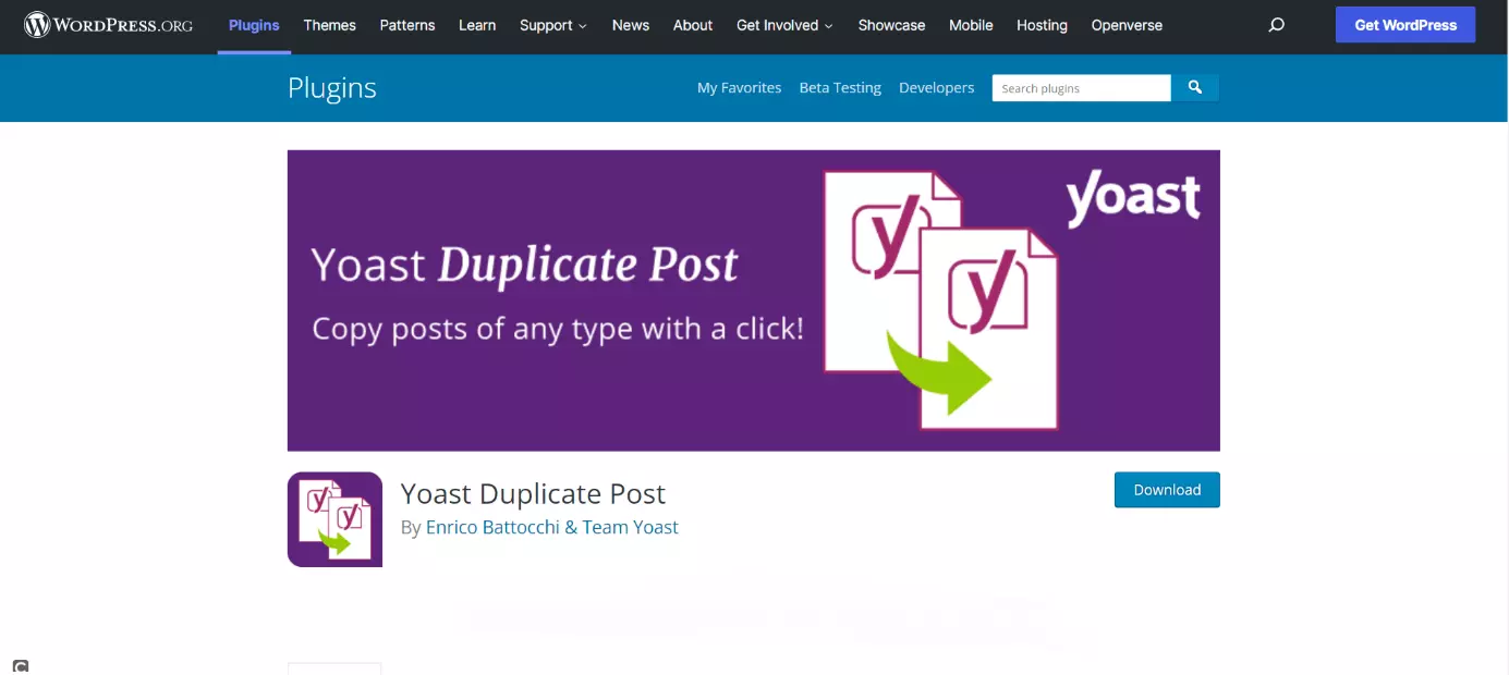 Imagen: Página de inicio del plugin de WordPress Yoast Duplicate Post