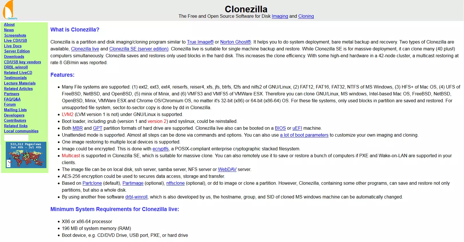 Imagen: Página web del proyecto Clonezilla