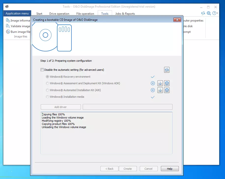 Imagen: O&O DiskImage Professional 11.0: menú para la creación de una imagen de arranque