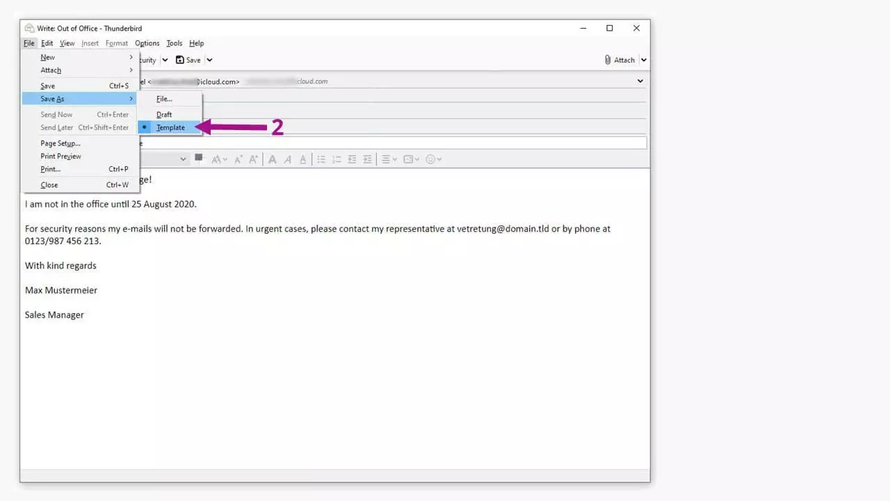 Imagen: Respuesta automática con Thunderbird: guarda el email como plantilla.