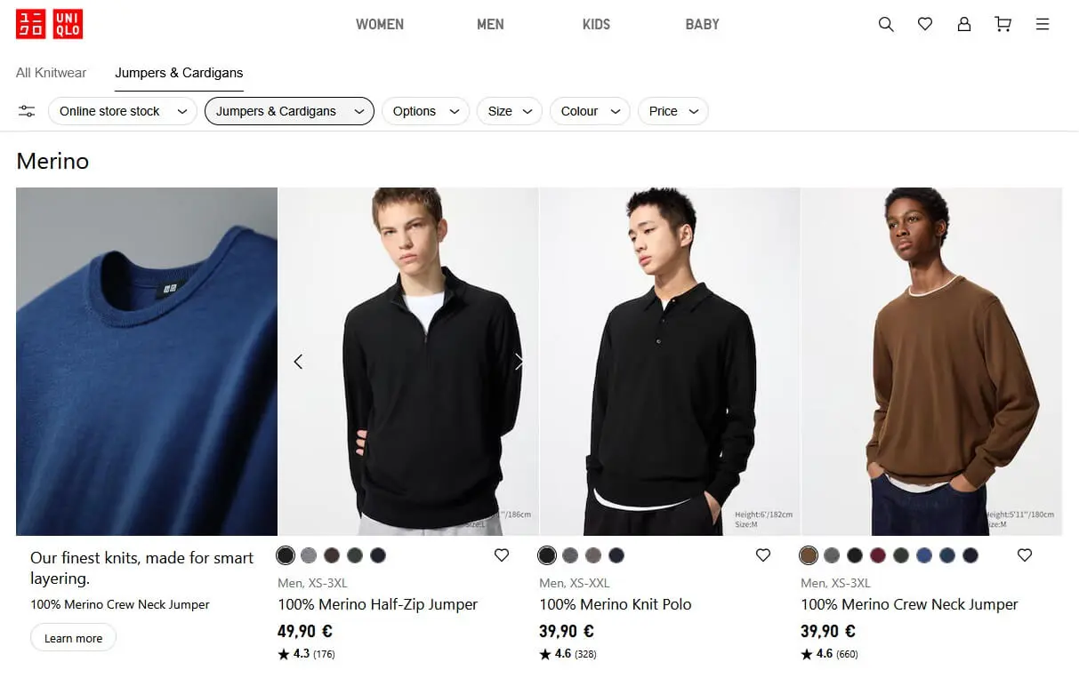 Imagen: Thumbnails de la tienda online de Uniqlo