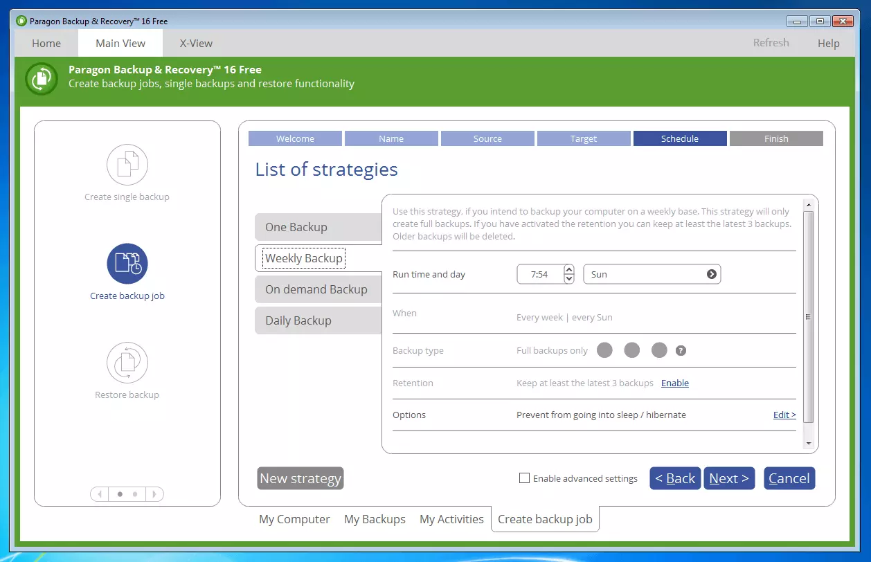Imagen: Paragon Backup & Recovery 16 Free: funciones de calendario de las copias de seguridad