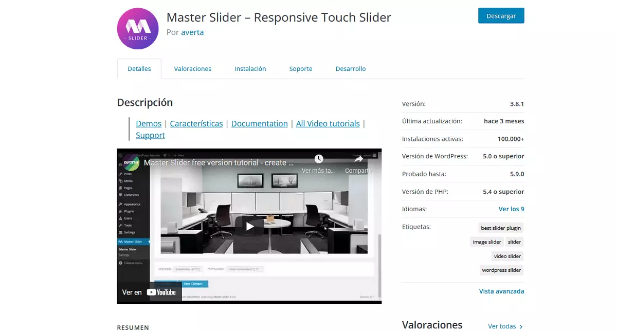 Imagen: Master Slider: captura de pantalla del plugin para WordPress