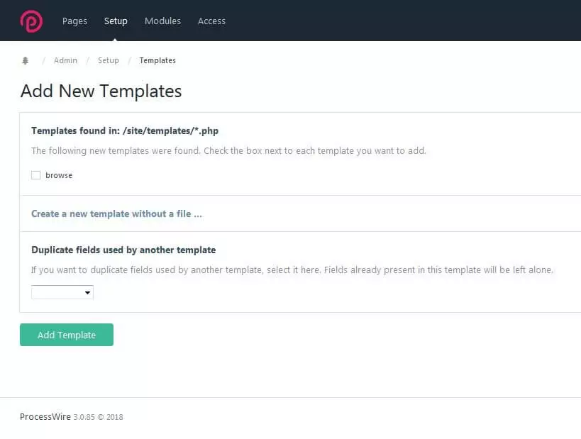 Opción de menú “Add New Templates”