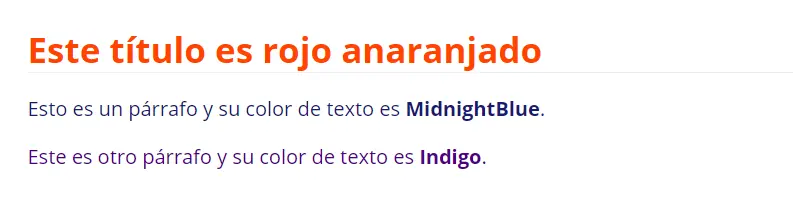 Imagen: Colores HTML: ejemplo de texto