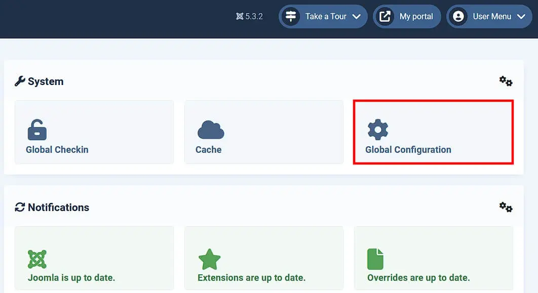 Imagen: Bot&oacute;n de configuraci&oacute;n en el panel de control de Joomla
