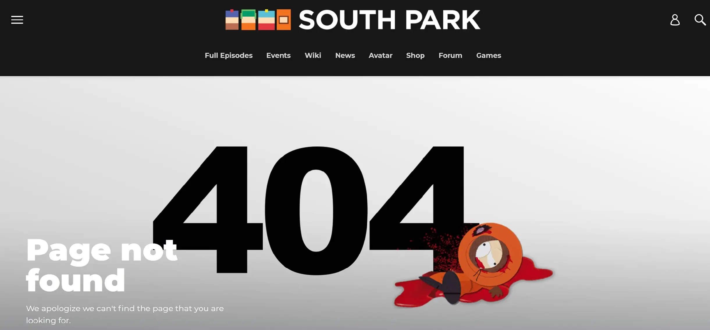 Imagen: Página 404 en la página web de South Park Imagen: Imagen: Página 404 en la página web de South Park