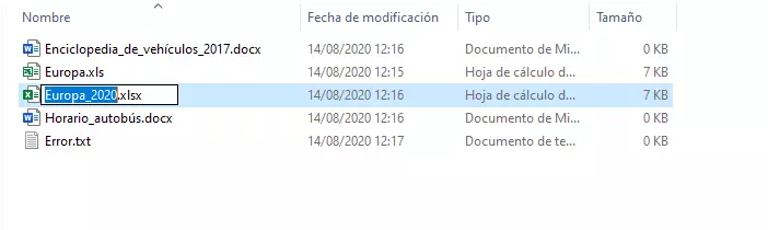 Imagen: Archivos Excel en vista de lista