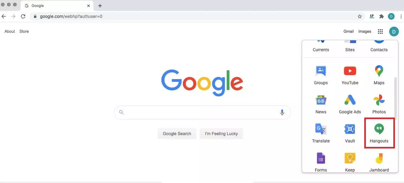 Imagen: Menú rápido de servicio Google en el navegador Chrome