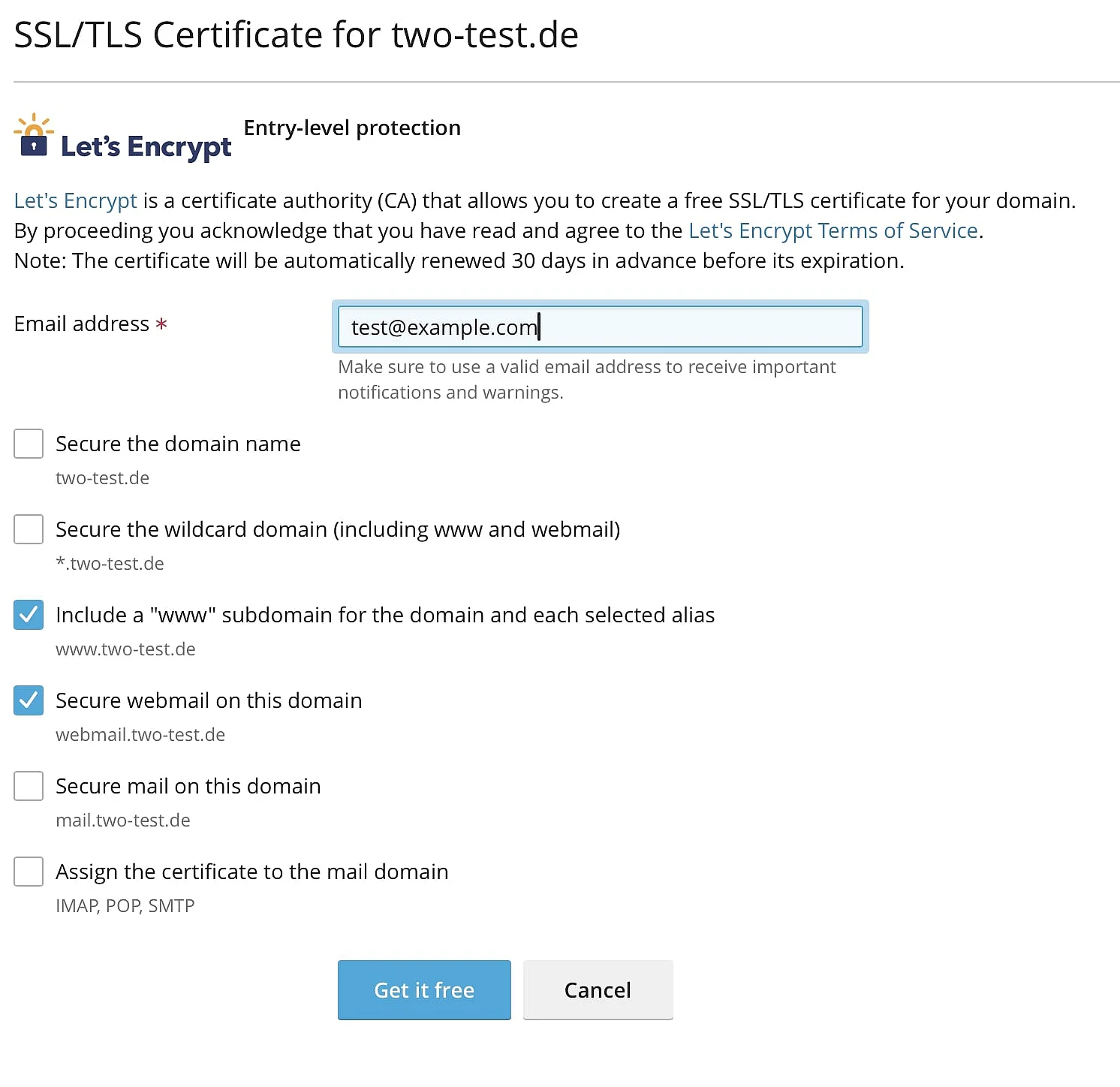 Opciones de Let’s Encrypt. Imagen: Opciones de Let’s Encrypt.