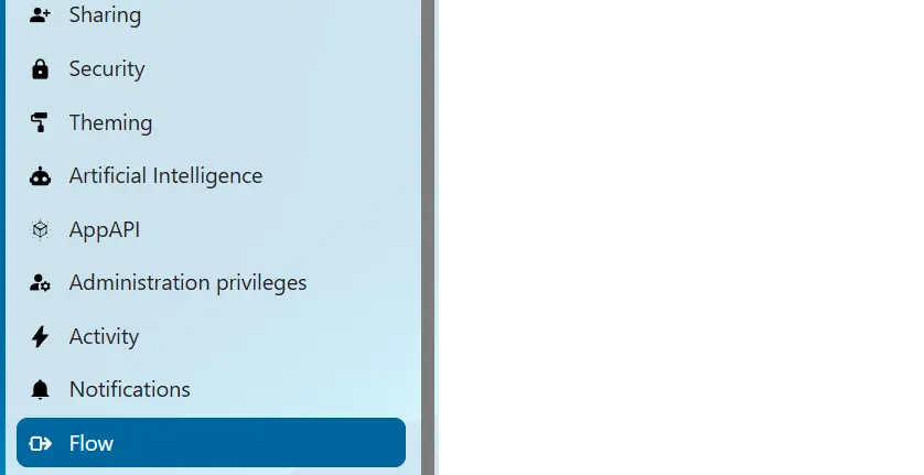 Botón “Flujo de trabajo” (Flow) en Nextcloud Imagen: Botón “Flujo de trabajo” (Flow) en Nextcloud