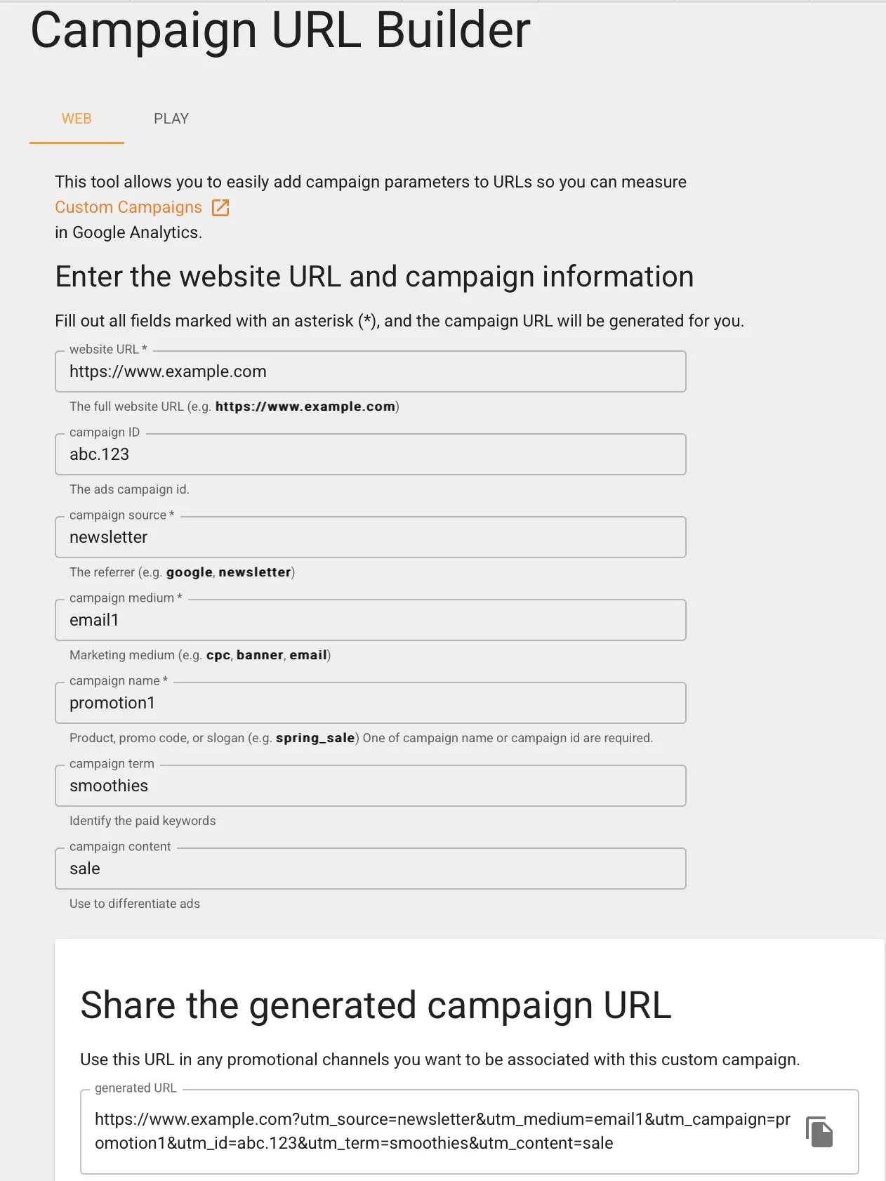 Captura de pantalla del Google Campaign URL Builder Imagen: Captura de pantalla del Google Campaign URL Builder
